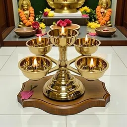 Pure Brass 5-Faced Panchadeep Bhadradeepam | Pooja Aarti Traditional Brass Oil Lamp for Pooja & Home Temple Articles Decor Gifts (Pack of 1) -Pancha Pyali (Panchadeep 5-Faced)-image-84