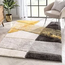 Adnan CARPET Super Ultra Soft Shaggy Handcrafted Anti-Skid Silk Touch 4x6 Feet Colour Yellow Multi-image-5