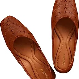 RAHEGAS Women’s Brown & Tan Jutti | Stylish Leather Look Ethnic Footwear for Women & Girls | Premium Handcrafted Design with Soft Comfort Sole-image-2