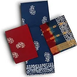 Women's Rajasthani Jaipuri Cotton Battik Print Hand Dyed Ethnic Daily Festival Office Suits Set Dress Material with Pure Cotton Gold Design Dupatta-picture-59