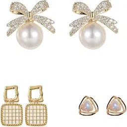SPARKLE & SHINE JEWEL Stylish Earrings for Women | Pack of 3 Earrings | Perfect for Gifting | Stud and Korean Earings For Girls | 3 Pairs Combo Set (A)-picture-45