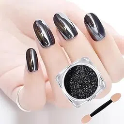 URBAN BOX Nail Art Chrome Powder, Mirror Metallic Effect Premium Salon Nail Glitter Manicure Pigments, Long-lasting Gel Chrome Powder for Nails, DIY Nail Art Decorations (Black)-picture-10