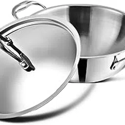 Vinod Platinum Triply Stainless Steel Extra Deep Kadai with Stainless Steel Lid 3.2 litres Capacity (24 cm Diameter) | 24 cm Triply Stainless Steel Kadai, Silver (Induction and Gas Stove Friendly)-picture-14