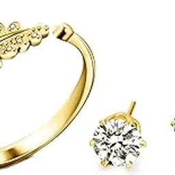 vfj vighnaharta fashion jewellery Vighnaharta Contemporary Fashion Design Gold Plated Alloy CZ Adjustable Ring with Solitaire Stud Earring Jewellery Set valentine day gift valentineday gift for her gift for him gift for women gift for men love gift gifts ValentinesDay2023 for Women and Girls (VFJ1548FRG-1253ERG)-picture-10