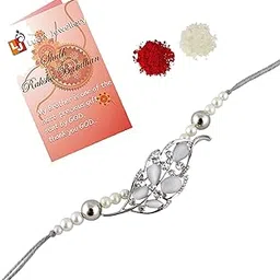 lucky jewellery Designer German Silver Quirky Leaf Shape Rakhi for Bro/Brother/Bhaiya/Bhai/Bhabhi (Pack of 1) Rakshabandan Rakhee Bracelet Rakshashutra (150-CHOSR1-LJ625-W-S)-picture-48