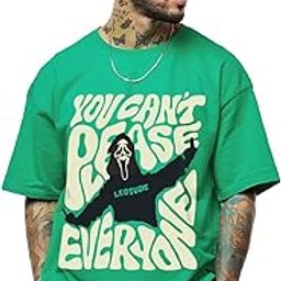leotude Half Sleeve Oversized Cottonblend Round Neck Drop Shoulder Printed Men's T-Shirt (Color Rama Green)-picture-28
