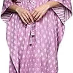 libas Women's Lavender Printed Cotton Kaftan Standard Length Night Dress-picture-32