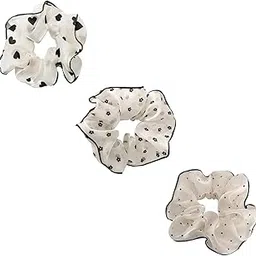 lykaa Organza Silk Scrunchies For Women Girls, Scrunchy Hair Bands, Ponytail Holder, Rubber Band, Fluffy Large Scrunchie, Women Hair Accessories Hair ties, Best Gift Black & White - Pack of 3-picture-11