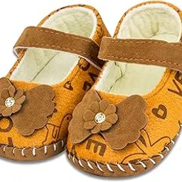 neska moda 6 To 12 Months Baby Girls Fur and Cotton Floral Baby Sandal Booties-picture-14