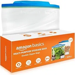 Amazon Basics - Multipurpose Zip Lock Storage Bags | 15 Bags | Small | 21.3 x 18 cm | Reusable and Reclosable with Double Zipper | Material Plastic | Leak- Proof | Food Grade | Microwave Safe-image-47