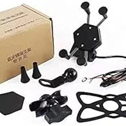 Red Champion Plastic and Metal Handlebar X Grip Bike Mobile Holder with Charger 1 Year Warranty-picture-13