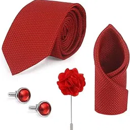 neuroclub Neuro Club Men's Solid Micro Self Silk Necktie Gift Set With Pocket Square Cufflinks & Brooch Pin - Formal Tie With Wooden Box - Free Size-picture-10