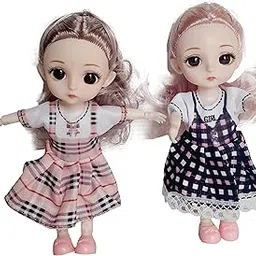 Himaja Little Shopee® | Set of 2 Adorable Plastic Girl Dolls with Foldable Hands & Legs, Rotate Head | Checkered Dresses – Perfect for Kids’ Gifts and Toy Collections | 15cm (Multi Color5)-image-80