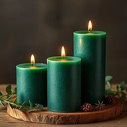 First Row Aromatic Fables Set of 3 Scented Pillar Candles Floral Fragrance, Long-Lasting & Smokeless Elegance | 2x2.25 inch, 3x2.25 inch, 4x2.25 inch Pillar Size Candle (Green)-picture-42