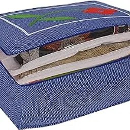 Kuber Industries Dot Printed Saree Cover 1 Bag for 12 Sarees, 12 Flap Sarees Bag Wedding Collection (Blue, Fabric)-picture-18