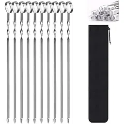 HASTHIP® 10Pcs Skewers for Grilling, 14" Stainless Steel Barbecue Skewers with Carry Bag, Reusable BBQ Barbecue Shish Kabob Sticks Skewers for Grilling Meat Shrimp Chicken Vegetable-picture-23