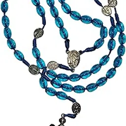Slymet - Catholic Rosary with Blue Oval 8mm beads, middle & centre piece medal & Silver Crucifix on Durable Cord | Handcrafted Catholic Japamala | Kontha |Devotional Rosary for Men, Women & Daily Spiritual Use-picture-14