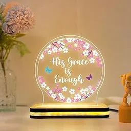 Elegant His Grace is Enough” LED Table Lamp | Positive Bible Verse | Christian Quotes Night Light Lamp | Home Décor Gift, Motivational Quote Home, Office | Gifting Ideas (5.5x5.5 Inch)-picture-22
