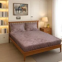 300 TC Embossed Sherpa Warm Elastic Fitted Double bedsheet Cotton King Size for Winter King Size(78X72X8 Inch) with 2 Pillow Covers Size (18x28 Inches) (Camel)-picture-39