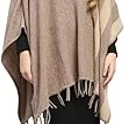 Women's Regular Fit Poncho | Self Design Pattern | Pull-On Closure with Long Sleeve High Neck Stylish Poncho for Women-image-73