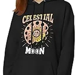 dagcros Celestial Moon Graphic Fleece Hooded Sweatshirt for Women's Casual Pullover-picture-47