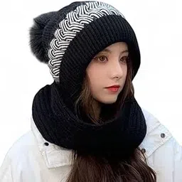 CAPZNMORE Woolen Scarf Cap – Warm Knitted Winter Hat with Attached Neck Scarf for Men & Women-picture-32