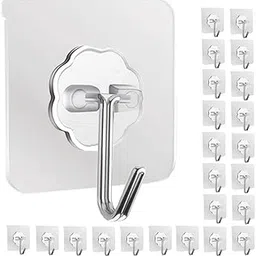 ARCK Adhesive Hooks 13.2LB(Max) Heavy Duty Self Adhesive Hooks Transparent Waterproof and Oilproof Wall Hooks for Kitchen Bathroom Shower Door Outdoor Home Improvement Utility Hook (Pack of 20)-image-46