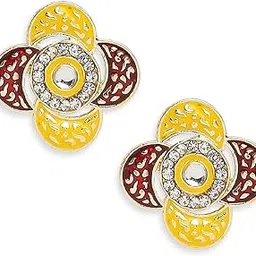 oomph Jewellery Meenakari Ethnic Ear Stud Earrings - Floral Design with Kundan For Women & Girls Stylish Latest-picture-25