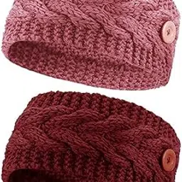 el regalo 2 PCs Knitted Winter Woolen Warm Headband with Buttons for Face Mask Cover | Cold Weather Hair Accessories Head Wrap | Winter Headbands for Women & Men (Pack of 2)-picture-12