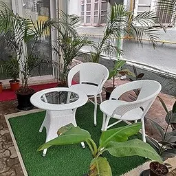 Furniture D-12 Wicker Patio Furniture Sets for Garden Balcony Outdoor Coffee Chair Table Set | Cushion | Powder Coated | UV Protected | Conversation Set |Chairs 2CHAIR 1TABLE Set(White)-picture-11