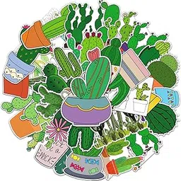 STAR WORK 50 Pcs Cute Stickers, Cartoons,Vinyl Waterproof Stickers for Water Bottles Laptop Skateboard Journaling Scrapbook, Sticker Decals for Adults Teens Girls Kids and Women (Cactus)-image-28