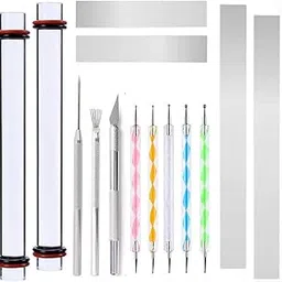 Tazweeq 14 Polymer Clay Tools, Acrylic Roller Clay Rolling Pin, Supplies Slicer Knife Dotting Tool Jewelry Accessories, Cutters Press, with Thickness Rings Tissue Blade Sculpting Earring Making Kit-picture-19