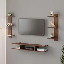 BLUEWUD Estoye Mini Engineering Wood Wall Mount TV Entertainment Unit Set Top Box Stand/TV Cabinet with Shelves for Books & Décor Display Unit, Ideal for 42”(Brown Maple)-image-25