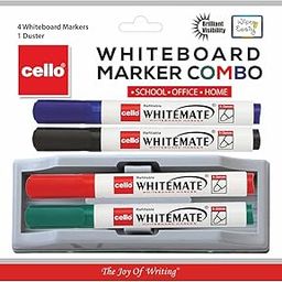 Cello Whitemate Whiteboard Markers | Set Of 4 Markers And 1 Duster | 4 Assorted Ink Colours | Bold Point Marker Pens With Easily Refillable And Erasable Ink | Writes Longer.-picture-10