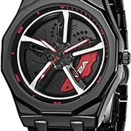 v2a Vortex Men's Spinning Car Wheels Watch for Men– Octagonal Alloy Case with Stainless Steel Band | Analog Timepiece | Bold Sports Watch for Car Enthusiasts-picture-12
