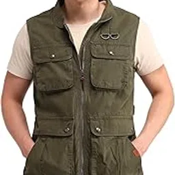 u.s. polo assn. denim co. Men's Green Solid Spread Collar Sleeveless Casual Cotton Regular Fit Jacket-picture-38
