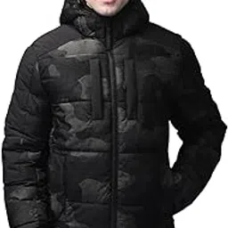 Men’s Camouflage Green Hooded – Nylon Winter for Men with Full Zip & Pockets-image-0