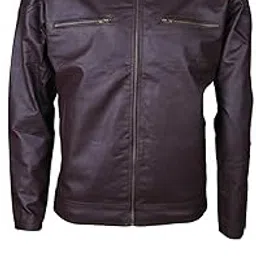 Men's Faux Leather Motorcycle Jacket, Brown, Zip Front, Multiple Pockets, Fur Lined Interior, Casual Biker Style-picture-12