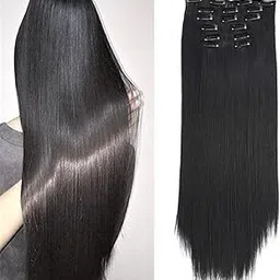 Artifice 6 Pcs 16 Clips Based 24 inch Multi Layered Women Long Straight Synthetic Hair Full Head Clip in Hair Extensions Pieces NATURAL BLACK-picture-15