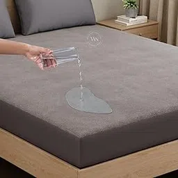 DecorCart-100% Waterproof Premium Cotton Feel Mattress Protector King Size 78x72 Inch|Soft Breathable & Fitted Bed Protector Terry Cover Double Bed (6.5x6 feet, Fits 10 Inches) (Gray)-picture-33