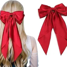 Women Big Bow Barrettes Girl's Satin Hairclips Long Ribbon Hair Pins Accessories for Party, Hair Bows for Women, Bow for Girls Hair, Hair Bow with Long Tail pack of 1 (red)-picture-35