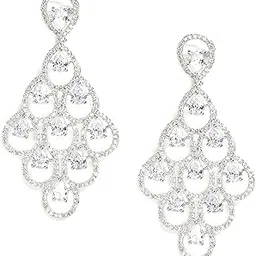 zeneme Rhodium Plated Silver Toned American Diamond Studded Contemporary Drop Earrings Jewellery For womens-picture-21
