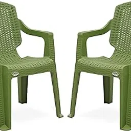 Oaknest Unboxing Furniture Supreme Mark Designer Back Rattan Type Plastic Matte Finish Chair with Armrest ( Mehendi Green ) - 2 Pieces-picture-13