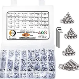 Epi-Torque; The Epic Torque #Doityourself Stainless Steel 202 Grade Button Head Internal Hex Cap Bolt M3 M4 M5 M6 Thread 10-20 mm Screw Assortment Hex Nuts, Flat Plain Washer Allen Key -516 Pcs-picture-11