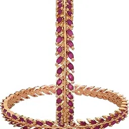 ratnavali jewels Beautiful CZ/AD Studded Gold Plated Traditional Red Ruby Marquise American Diamond Bangles Set for Women-picture-18