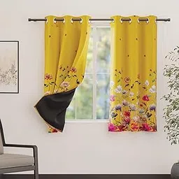 Encasa XO Room Darkening Fully Blackout Door Window Curtains (5 ft with Black Lining | Heavy 358 GSM Fabric Blocks Light | Noise Reduction & Thermal Insulation | J2 Yellow, Set of 2-112x152 cm-image-11