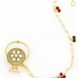 cz stone Royal Bridal Nose Pin with CZ Diamonds and Pearl Chain-picture-33