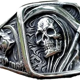 zmy home Gothic Skull Ring Stainless Steel Signet Ring for Men Reaper Ring with Hook Design Jewelry Gift-picture-43