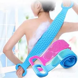 Silicone Body Back Scrubber - Blue Double Side Bathing Brush for Skin Deep Cleaning Massage | Dead Skin Removal Exfoliating Belt for Shower| Back Body Scruber-Multicolour-image-56