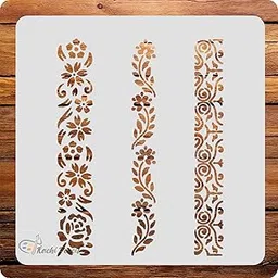 Floral Border Classic Design Set of 3 Craft Stencil for Art, Fabric, Glass, Wall, and Craft Painting, Size 6x6 inch Reusable-picture-15